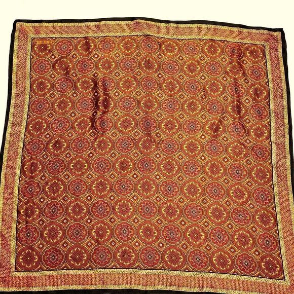 Vintage Echo traditional design silk scarf black gold red 30” square - Picture 1 of 7